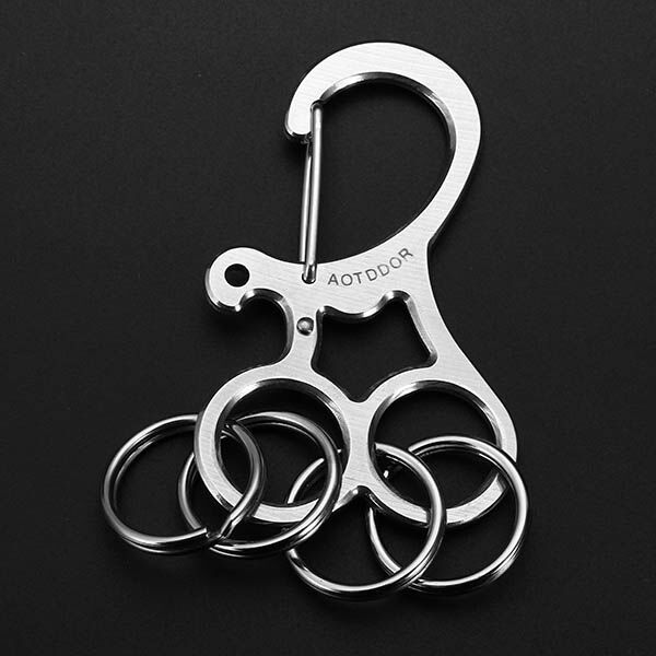 AOTDDOR Stainless Steel Keychain Multifunction Engaging Carabiner Buckle EDC Tool
