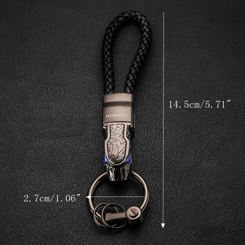 HONEST Rhinestones Car Key Ring Holder Leopard Head Leather Keychain Unique Gift