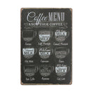 Coffee Menu Sheet Metal Drawing Metal Painting Tin Cafe Wall Tavern Poster Sign
