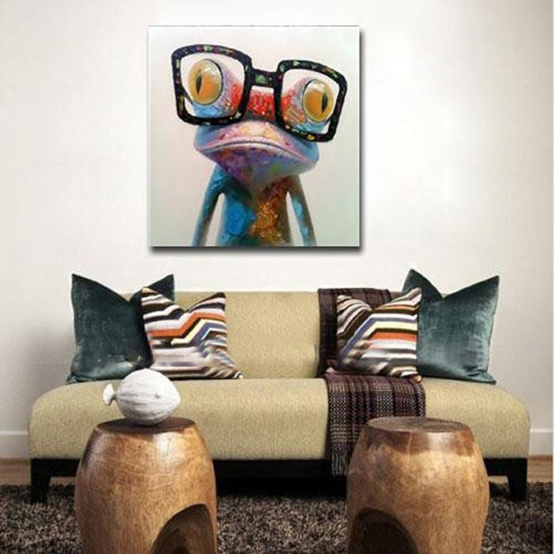 Miico Hand Painted Oil Paintings Animal Modern Art Happy Frog With Glasses On Canvas Wall Art For Home Decoration 30x30cm