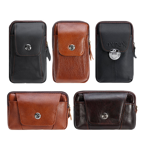 Leather Zipper Belt Pouch Bag Vintage Phone Tactical Waist Bag Storage Holder Pack