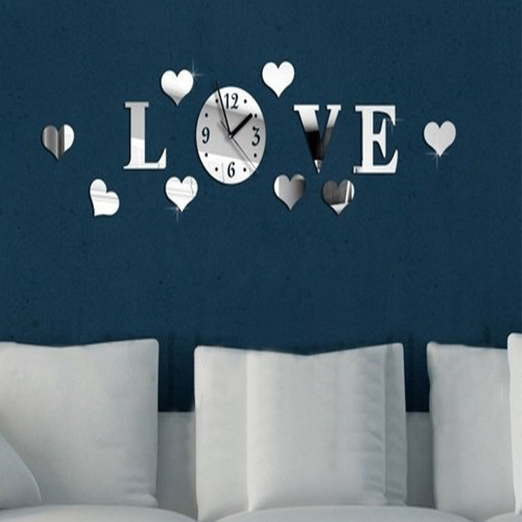 Honana DX-X2 Creative Love 3D Acrylic Mirror Wall Sticker Quartz Clocks Watch Large Home Decor