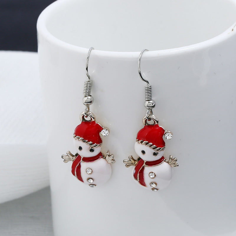 Sweet Earring Drop Earrings Red Christmas Snowman Rhinestone Earrings Cute Jewelry For Women