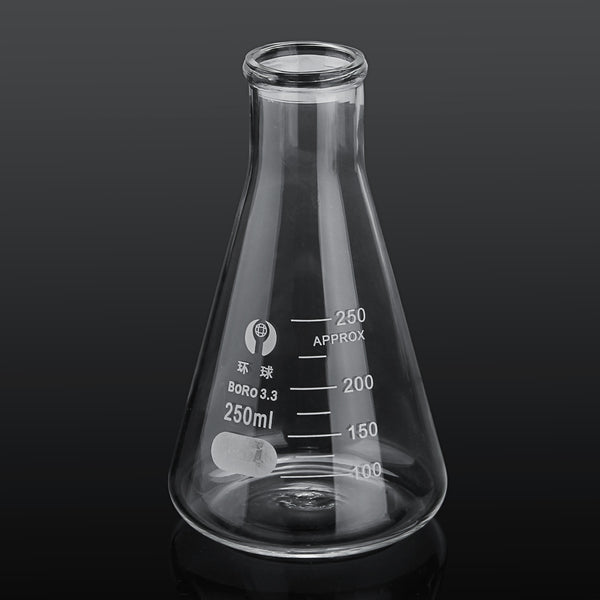 250mL Lab Glass Erlenmeyer Conical Flask Bottle w/ Rim Borosilicate Laboratory Glassware