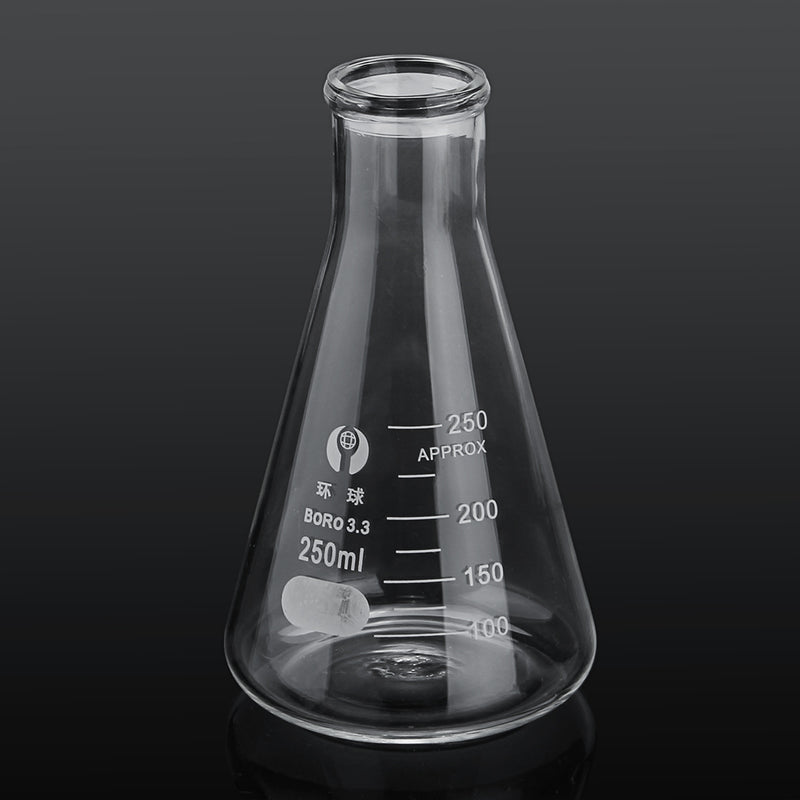 250mL Lab Glass Erlenmeyer Conical Flask Bottle w/ Rim Borosilicate Laboratory Glassware