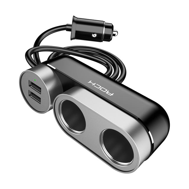 Rock 12V-24V 4.8A Car Cigarette Lighter Socket Splitter Dual USB Car Charger for Mobile Phone