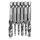 Drillpro 6pcs 1/8-3/8 Inch BSW Thread HSS Combination Drill Tap Bit Set Hex Shank Deburr Countersink Bits