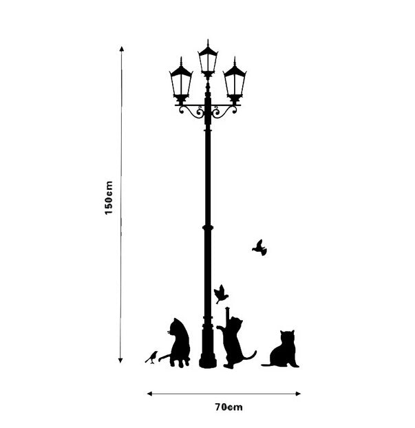 50x70CM Lamp Cat Wall Stickers Home Stairs Sticker Decor Decorative Removable Wall Decal