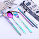 3Pcs/5Pcs Stainless Steel Tableware Set Titanium Colorful Fork Spoon Chopsticks Cutlery Flatware Camping Picnic