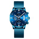 CRRJU 2273 Men Fashion Blue Dial Full Mesh Steel Strap Sport Clock Waterproof Quartz Watch