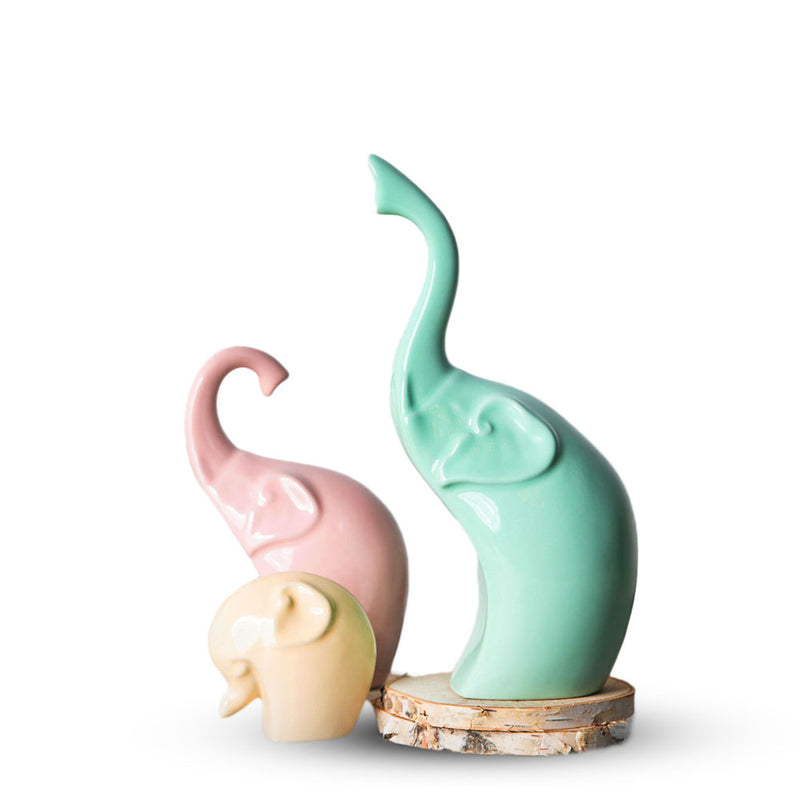 3PCS Family Elephant Statue Home Crafts Room Decorations Elephant Loves Ornament Porcelain Animal Figurines