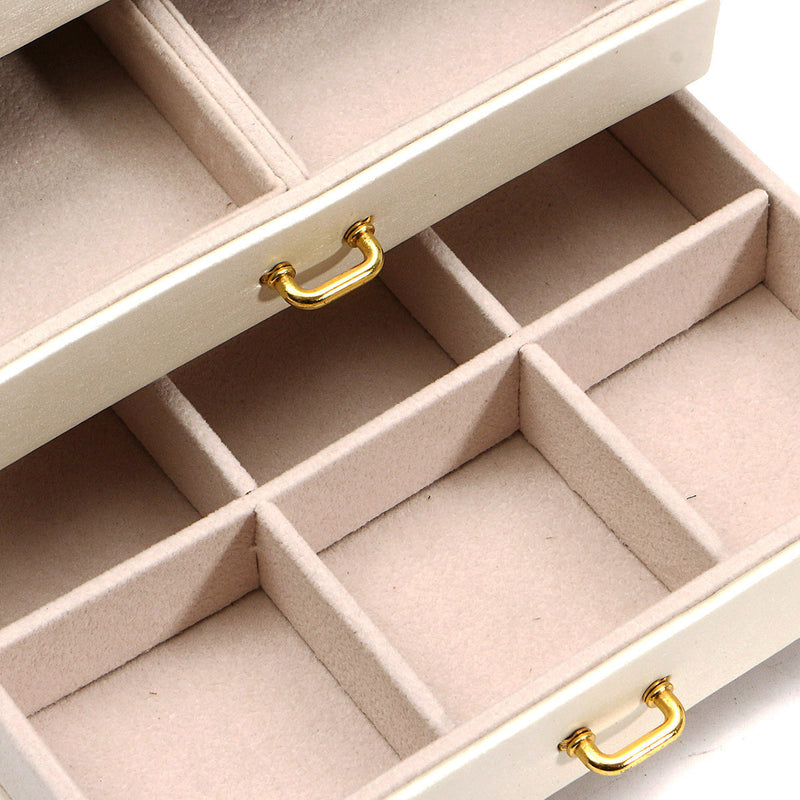 3 Layers Drawer With Mirror Velvet Jewelry Box Necklace Ring Storage Organizer Case