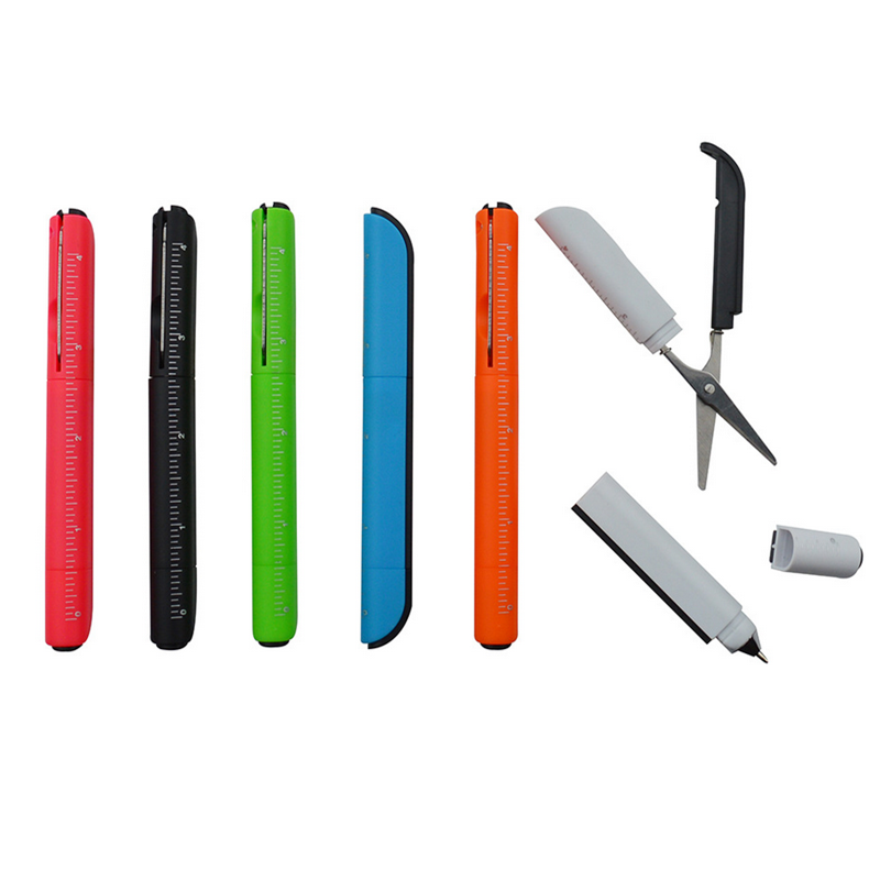 Multifunction Ballpoint Pen with Folding Scissors Ruler Office School Stationery Student