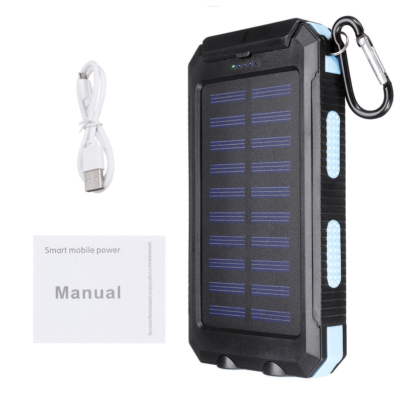 20000mAh Solar Charging Power Bank SOS Mode Portable Cell Phone Solar Charger with Dual USB Charging Ports LED Flashlight Carabiner/Compass