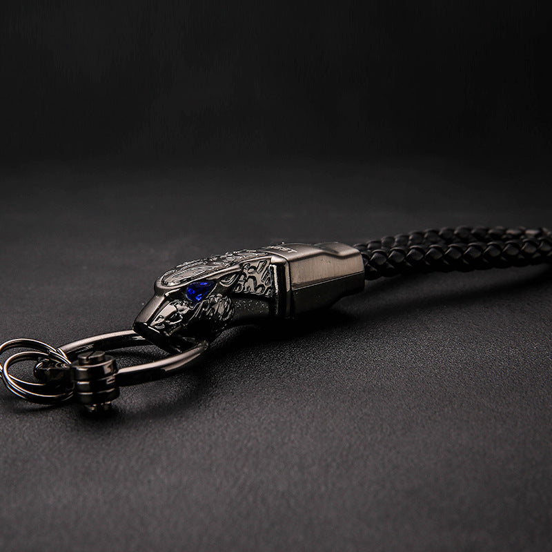 HONEST Rhinestones Car Key Ring Holder Leopard Head Leather Keychain Unique Gift