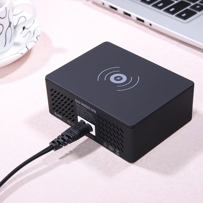 50W LCD Digital Display USB Charger 5 Port High Power Fast Charge USB Smart Charger Wireless Charging QC3.0