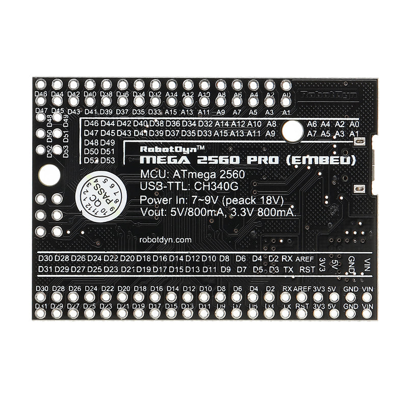 RobotDyn Mega 2560 PRO (Embed) CH340G ATmega2560-16AU Development Module Board With Pin Headers