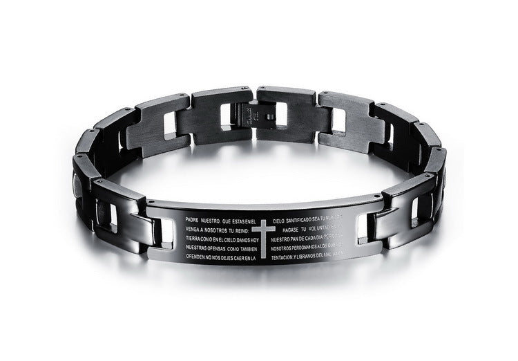 Spanish Bible Lord's Prayer Bracelet Corrosion Cross Stainless Steel Men's Bracelet