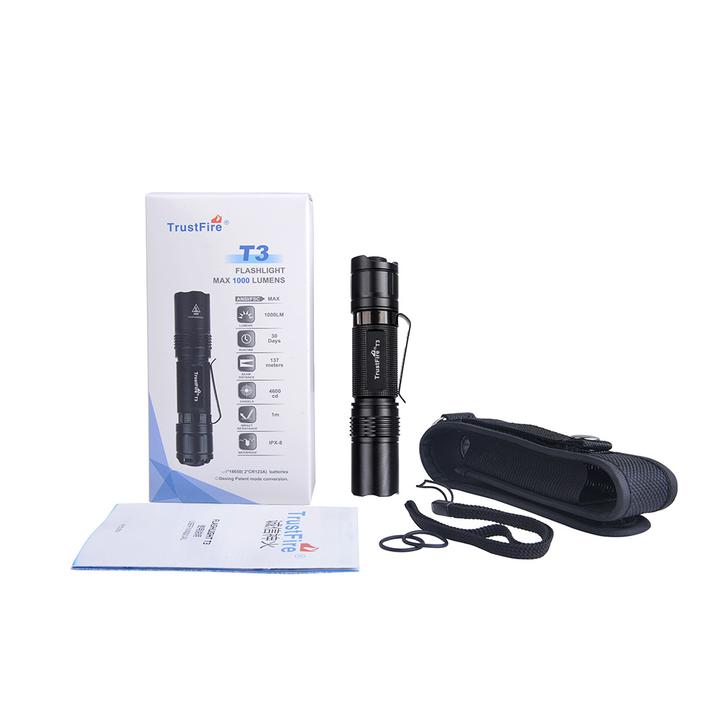 Trustfire T3 1000lm Waterproof EDC Flashlight 18650 Tactical Flashlight Mini Torch