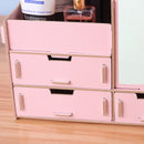 Wooden Cosmetics Storage Box with Mirror Dressing Box Storage Rack Makeup Organizer Storage Baskets