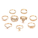 9 Pcs Ethnic Colorful Diamond Ring Set Retro Gold Moon Rhinestone Rings For Women