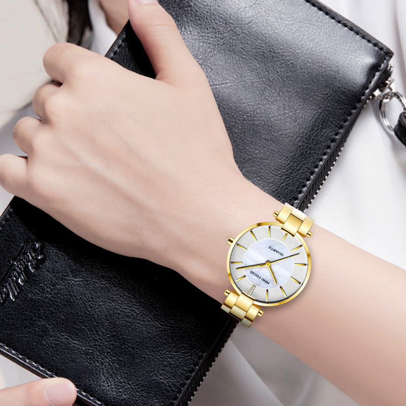 MINI FOCUS MF0224L Elegant Dress Analog Clock Metal Strap Fashion Women Watch Quartz Watch