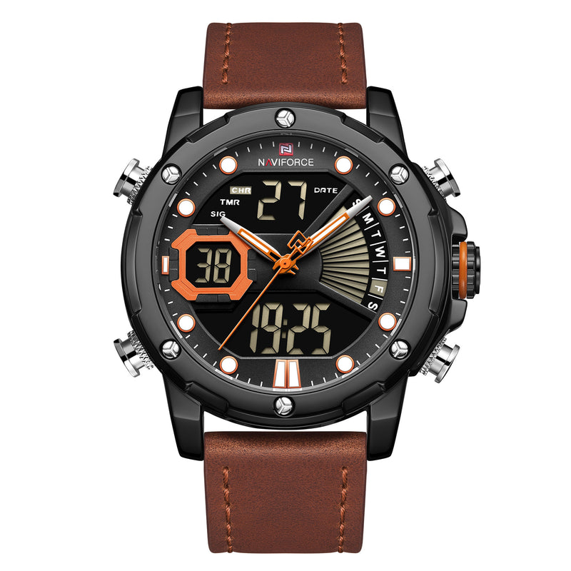 NAVIFORCE 9172 Calendar Luminous Display Quartz Watch Genuine Leather Strap Men Watch