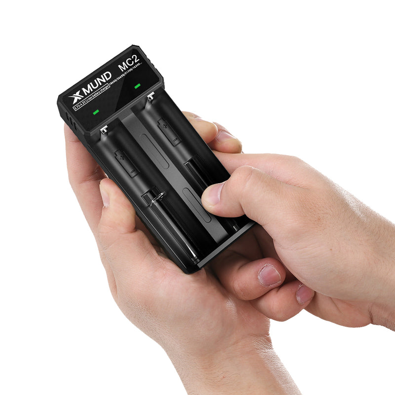 Xmund XD-MC2 3.7V-4.2V LED Power Indicator TC/CC/CV 3Modes USB Rechargeable 2Slots Lithium Battery Charger 18650/26650/21700 Battery Charger