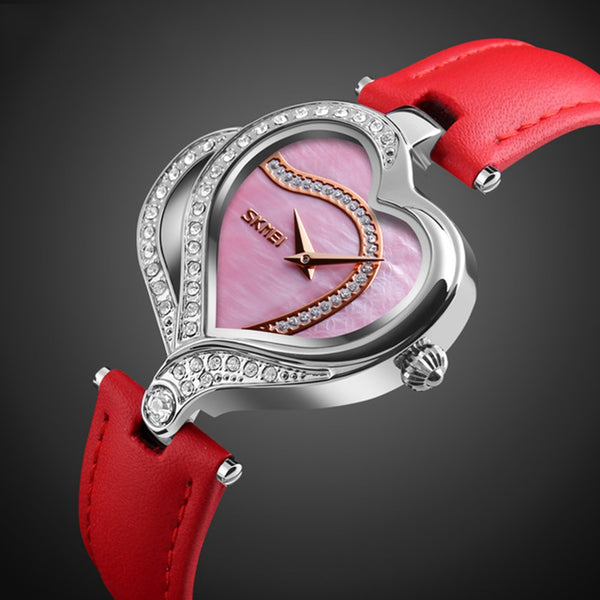 SKMEI 9161 Sweet Love Fashion Style Women Watches Crystal Leather Strap Quartz Watch