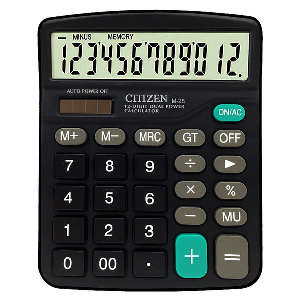 CTTTZEN 12 Digits Calculator Solar Battery Light Powered Dual Power Drive Office School Equipment