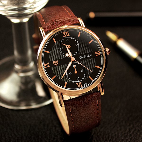 YAZOLE 355 Men Watch Luminous Fashion Classic Leather Strap Male Quartz Wrist Watch
