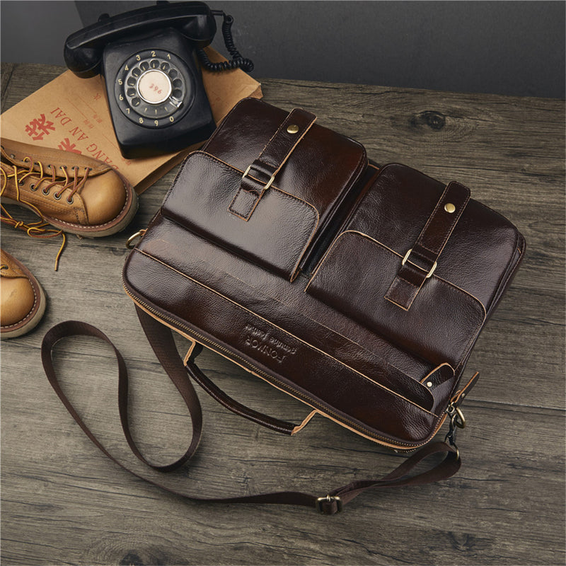 11L Men Genuine Leather Business Briefcase Messenger Shoulder Laptop Tote Handbag Outdoor Travel