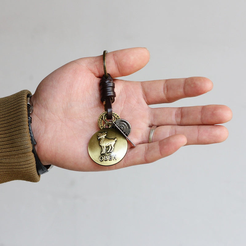 Retro Twelve constellation Woven Keychain Soft Leather Cord Keychain For Men