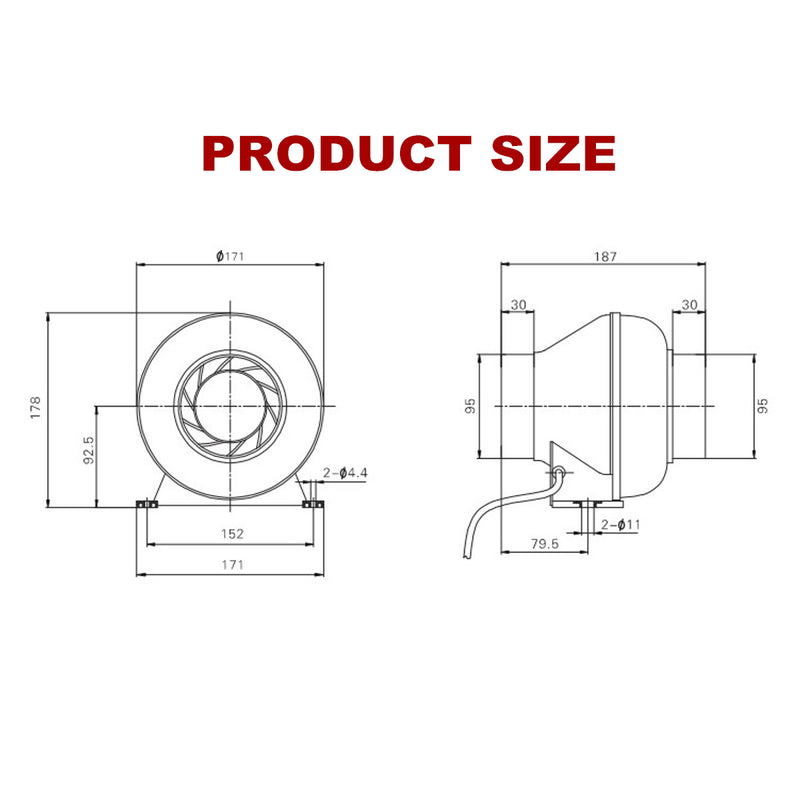 4Inch 32W 240V Black Inline Duct Booster Fan Ventilation Exhaust Air Blower