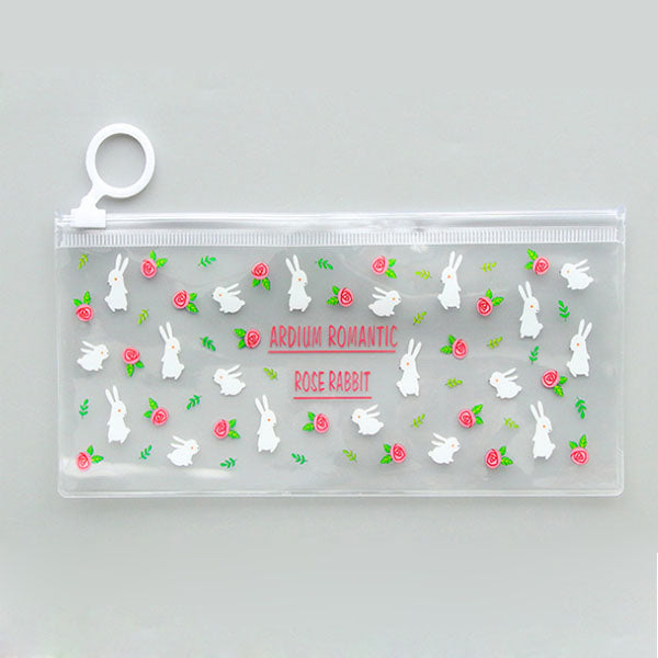 Cartoon Floral Pencil Case Creative Stationery Student Lovely Transparent Jun Pull Side Bag