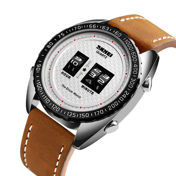 SKMEI 1516 Business Style Creative Dial Minute Hour Adjust Leather Strap Waterproof Quartz Watch Men Watch