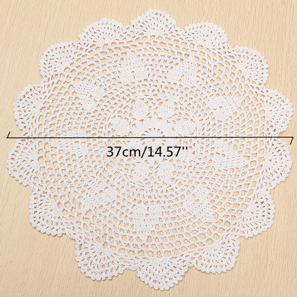 37cm Round White Pure Cotton Yarn Hand Crochet Lace Doily Placemat Tablecloth Decor