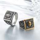 REZEX Vintage Diamond Lion Head Men's Stainless Ring With Case