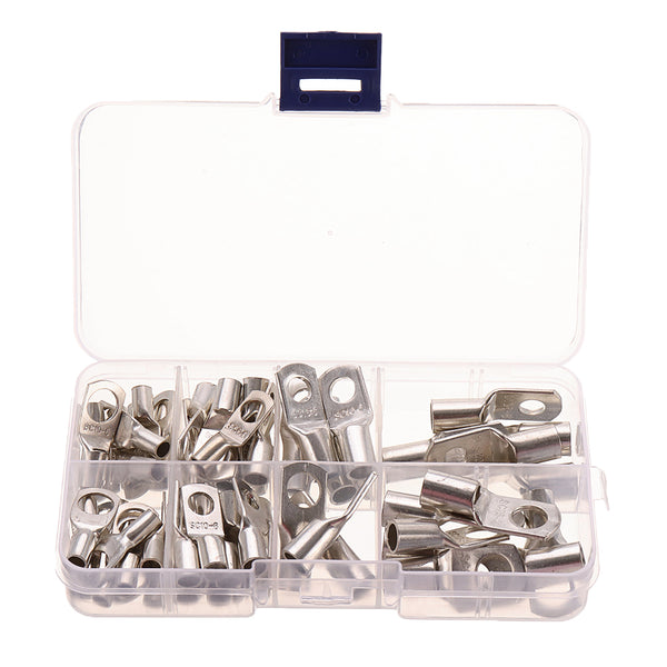 60Pcs Silver SC Bare Terminals lug Tinned Copper Tube Lug Ring Seal Battery Wire Connector Bare Cable Crimped/Soldered Terminal Kit