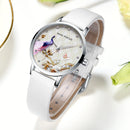 MINI FOCUS MF0330L Fashion Women Peacock Flower Pattern Genuine Leather Quartz Watch