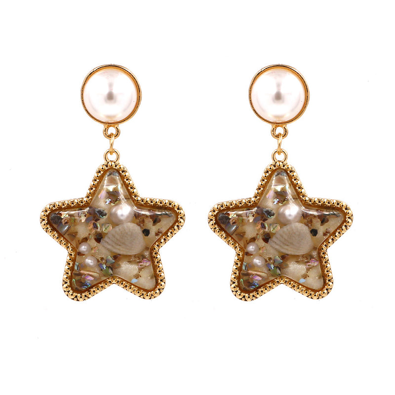 Bohemian Shell Star Earring Drop Rhinestone Pearl Earrings For Women Beach Style