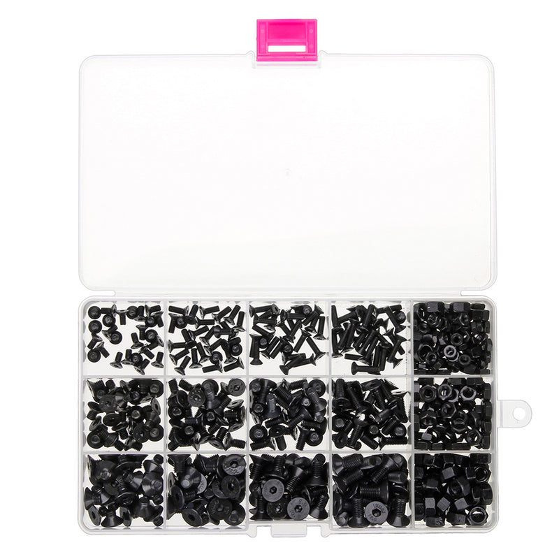 Suleve MXCH 480Pcs M3/M4/M5 Carbon Steel Screw 10.9 Grade Hex Socket Flat Head Bolt Nut Assorment