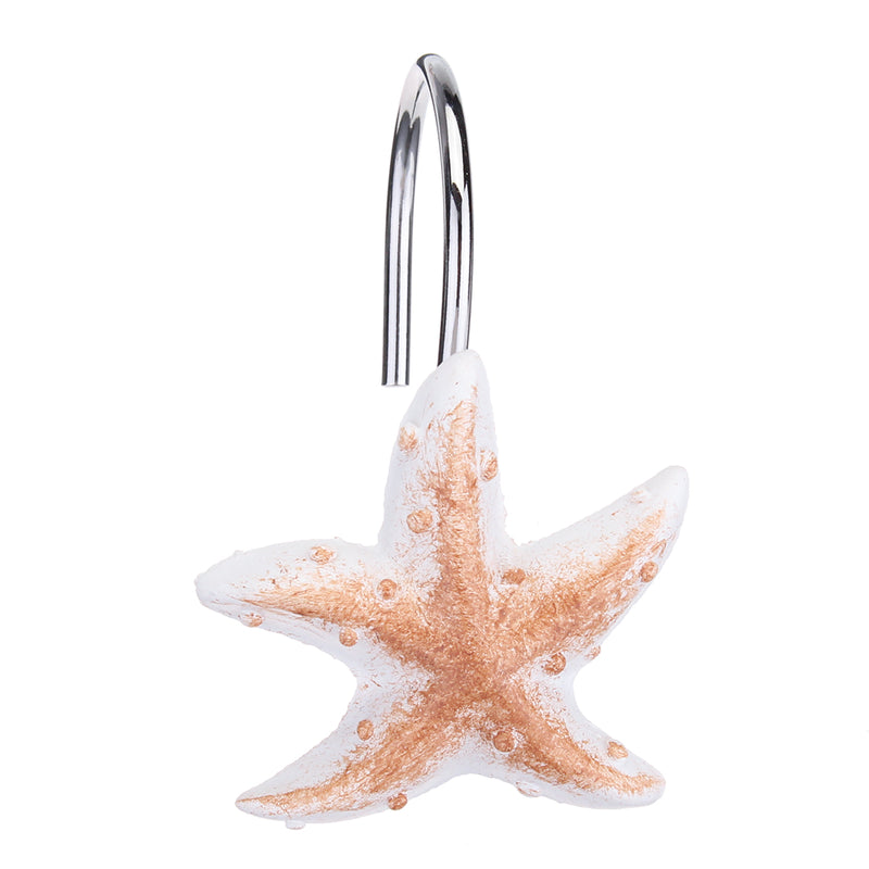 12Pcs/Pack Barthroom Shower Curtain Hooks Set for Shower Rod Beach Themed Starfish Shell Seashells Hook