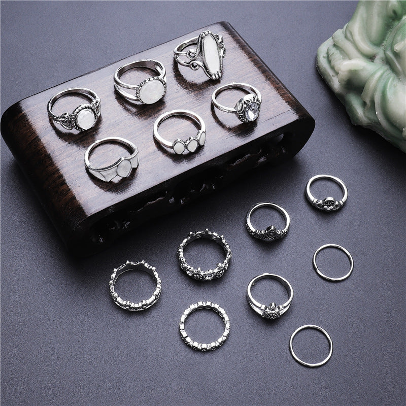 14 Pcs Retro Turtle Heart Finger Ring Set Bronze Sliver Rings Kit For Women Jewelry Ring