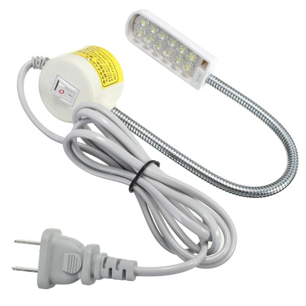 1W 220V Sewing Machine 12 LED Gooseneck Light Magnetic Base With US Plug