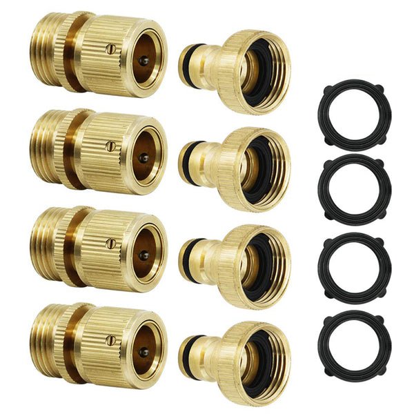 3/4'' NPT Solid Brass Male and Female Connector Garden Hose Quick Connect Water Hose Pipe Connectors Fitting w/ Hose Washers