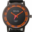 MILIER 8287 Fashion Unisex Male Female Leather Strap Lovers Quartz Wrist Watch