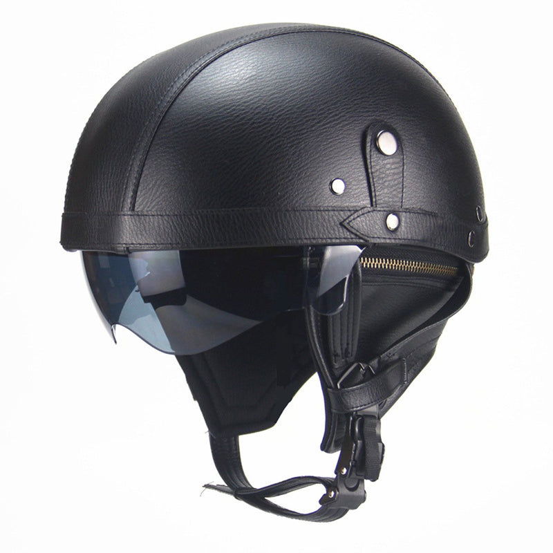 Retro PU Motorcycle Half Helmet Open Face With Visor Motorbike Scooter Cruise Safety