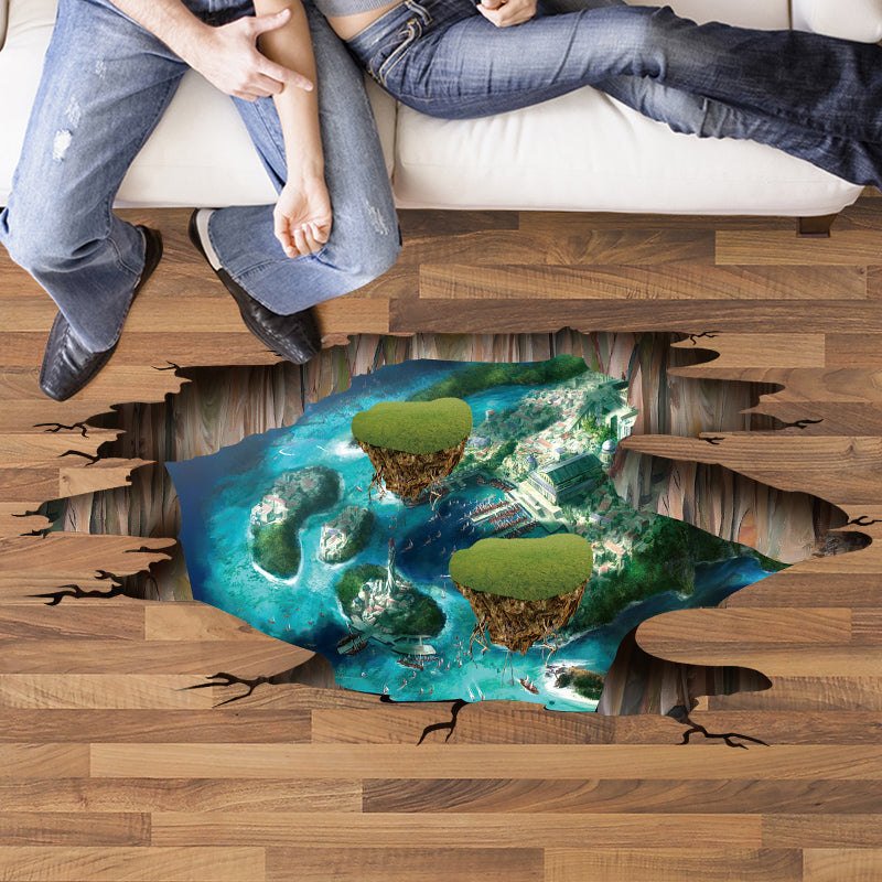 Miico Creative 3D Dream Float Sea Island Broken Wall Removable Home Room Decorative Decor Sticker