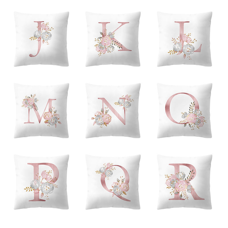 Simple Nordic Style Pink Alphabet ABC Pattern Throw Pillow Cover Home Sofa Creative Art Pillow Case